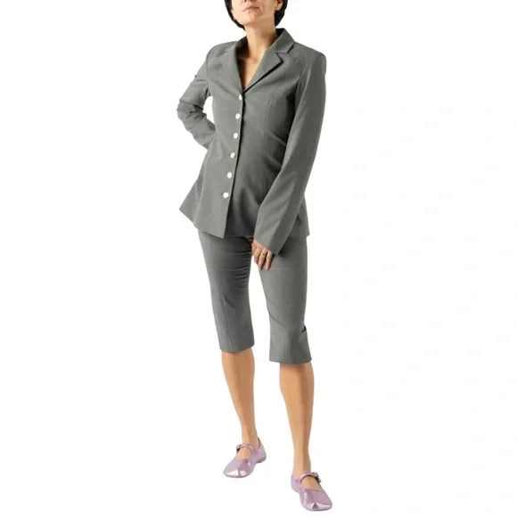 Sandy Liang Melvin Capri Length Trouser Pant in Grey NWT Wool Blend